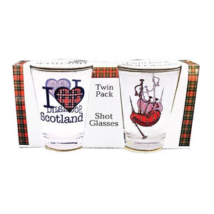 Twin Pack Bagpipe and I Love Scotland Shotglasses - The Scot Box
