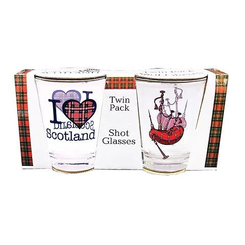 Twin Pack Bagpipe and I Love Scotland Shotglasses - The Scot Box