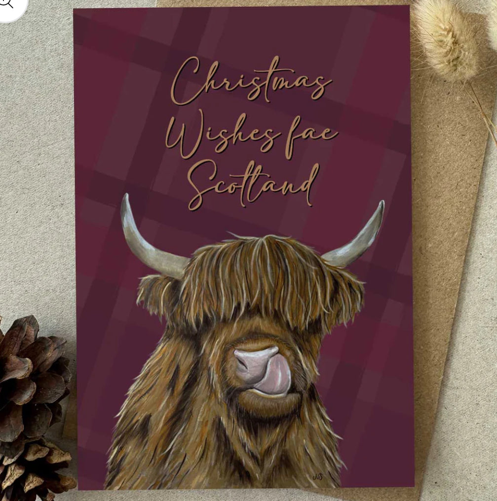 Highland Coo Christmas Wishes fae Scotland Card